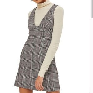Topshop Plaid A-Line V-Neck Pinafore Dress